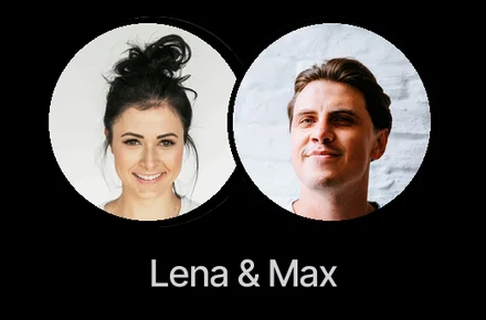 Two profile portraits side by side above the names Lena and Max, as shown in the app.